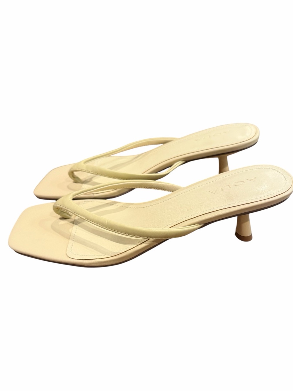 Aqua light cream yellow Square Toe Kitten Heel Thong Sandals